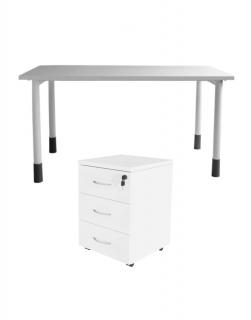 Zestaw biurko białe ne metalowym stelażu BO02/7 + biały kontenerek pod biurko BP89, do biura, do domu
