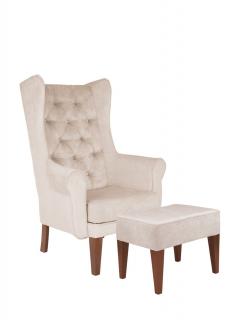 Zestaw podnóżek Uszak + fotel Uszak Chesterfield, wygodny, tapicerowany, do salonu, z pikowaniem