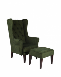 Zestaw pufa Uszak + fotel Uszak Chesterfield, zielony, wygodny, tapicerowany, do salonu, z pikowaniem