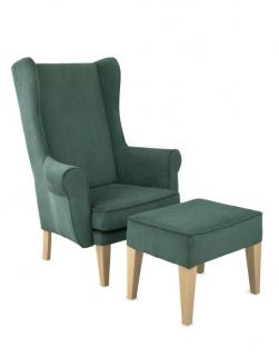 Zestaw: pufa Uszak + fotel Uszak gładki zielony, wygodny, do salonu, tapicerowany