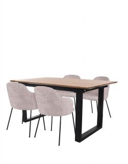 Zestaw: Stół rozkładany Grand + 4 krzesła do jadalni Aura Black Boucle