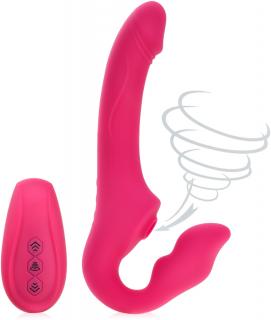 Ssący strap-on wibrujące dildo samonośne dla lesbijek sterowane pilotem - 78425877