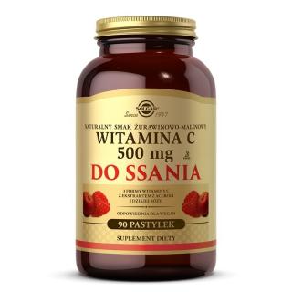 SOLGAR Witamina C 500 mg do ssania smak żurawinowo–malinowy 90 caps.