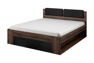 Łóżko 160 cm z zagłówkami i szufladą w stylu industrialnym dąb / czarne GALAXY