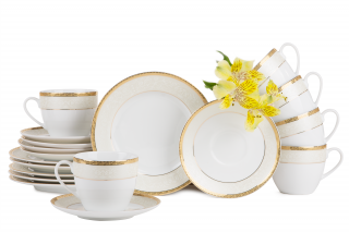 Serwis herbaciany polska porcelana 12 elementów biały / złoty wzór dla 6 os. AGAWA GOLD
