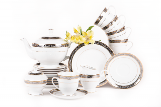 Serwis herbaciany polska porcelana dla 6 osób biały / złoty wzór CONTE