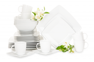 Serwis obiadowo-herbaciany kwadratowy 6 os. 30 elementów biały VICTORIA