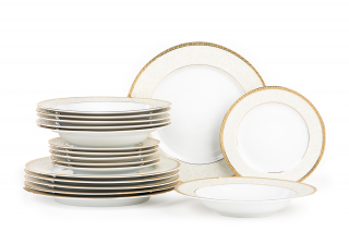 Serwis obiadowy polska porcelana 18 elementów biały / złoty wzór dla 6 os. AGAWA GOLD