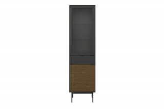 Witryna szklana z półkami w stylu loft na nóżkach czarny jesion SOMA