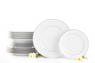 Zestaw obiadowy porcelana 18 elementów biały / srebrny wzór dla 6 os. AMELIA SATYNA