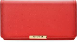 Peterson elegancki klasyczny portfel damski duża skórzana portmonetka kopertówka RFID pojemna pakowna w stylowym pudełku na prezent - czerwony