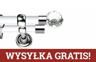 Karnisz Metalowy Prestige podwójny 19/19mm Beluna Crystal INOX - biały