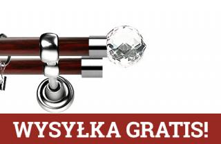 Karnisz Metalowy Prestige podwójny 19/19mm Beluna Crystal INOX - mahoń