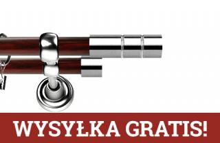 Karnisz Metalowy Prestige podwójny 19/19mm Cylinder INOX - mahoń