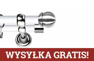 Karnisz Metalowy Prestige podwójny 19/19mm Gałka Max INOX - biały