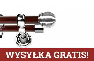 Karnisz Metalowy Prestige podwójny 19/19mm Gałka Max INOX - mahoń