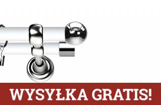 Karnisz Metalowy Prestige podwójny 19/19mm Kula INOX - biały