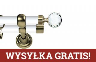 Karnisz Metalowy Prestige podwójny 25/19mm Beluna Crystal Antyk mosiądz - biały