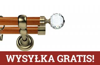 Karnisz Metalowy Prestige podwójny 25/19mm Beluna Crystal Antyk mosiądz - calvados