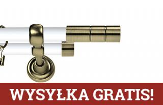 Karnisz Metalowy Prestige podwójny 25/19mm Cylinder Antyk mosiądz - biały