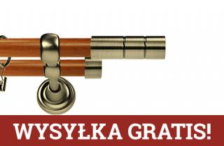 Karnisz Metalowy Prestige podwójny 25/19mm Cylinder Antyk mosiądz - calvados