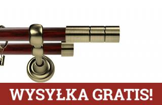 Karnisz Metalowy Prestige podwójny 25/19mm Cylinder Antyk mosiądz - mahoń