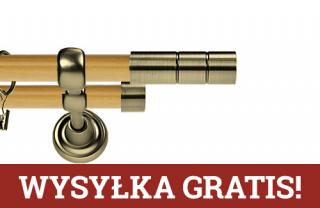 Karnisz Metalowy Prestige podwójny 25/19mm Cylinder Antyk mosiądz - pinia