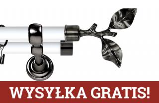 Karnisz Metalowy Prestige podwójny 25/19mm Gałązka Antracyt - biały