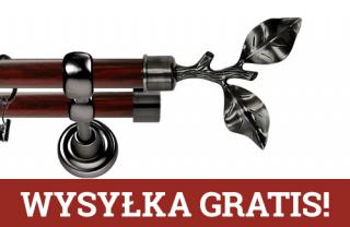 Karnisz Metalowy Prestige podwójny 25/19mm Gałązka Antracyt - mahoń