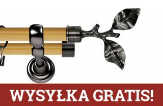 Karnisz Metalowy Prestige podwójny 25/19mm Gałązka Antracyt - pinia