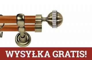 Karnisz Metalowy Prestige podwójny 25/19mm Globi Crystal Antyk mosiądz - calvados