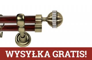 Karnisz Metalowy Prestige podwójny 25/19mm Globi Crystal Antyk mosiądz - mahoń