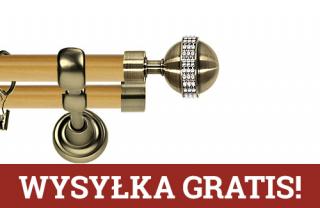 Karnisz Metalowy Prestige podwójny 25/19mm Globi Crystal Antyk mosiądz - pinia