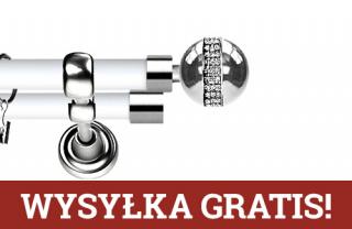 Karnisz Metalowy Prestige podwójny 25/19mm Globi Crystal INOX - biały