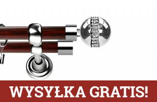 Karnisz Metalowy Prestige podwójny 25/19mm Globi Crystal INOX - mahoń