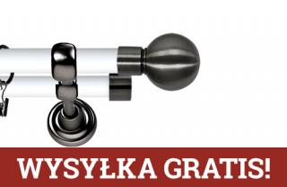 Karnisz Metalowy Prestige podwójny 25/19mm Kula Antracyt - biały