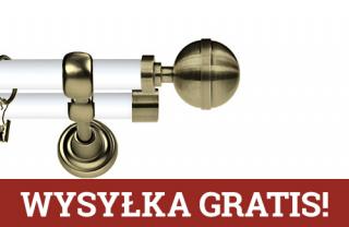 Karnisz Metalowy Prestige podwójny 25/19mm Kula Elegant Antyk mosiądz - biały