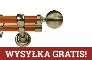 Karnisz Metalowy Prestige podwójny 25/19mm Kula Elegant Antyk mosiądz - calvados