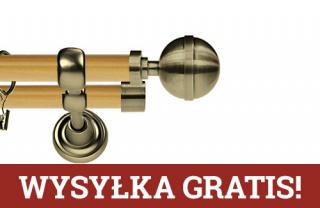 Karnisz Metalowy Prestige podwójny 25/19mm Kula Elegant Antyk mosiądz - pinia