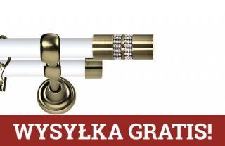 Karnisz Metalowy Prestige podwójny 25/19mm Lanso Crystal Antyk mosiądz - biały