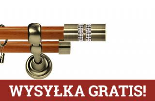 Karnisz Metalowy Prestige podwójny 25/19mm Lanso Crystal Antyk mosiądz - calvados