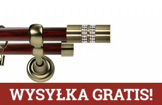 Karnisz Metalowy Prestige podwójny 25/19mm Lanso Crystal Antyk mosiądz - mahoń