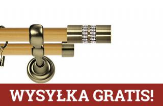 Karnisz Metalowy Prestige podwójny 25/19mm Lanso Crystal Antyk mosiądz - pinia