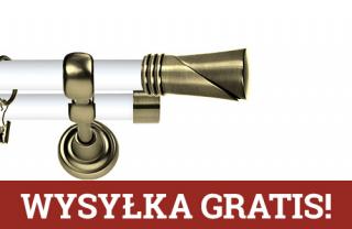 Karnisz Metalowy Prestige podwójny 25/19mm Loca Antyk mosiądz - biały