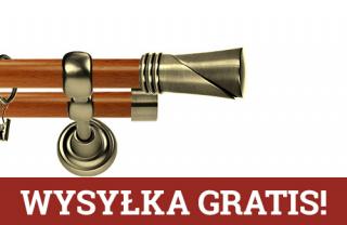 Karnisz Metalowy Prestige podwójny 25/19mm Loca Antyk mosiądz - calvados