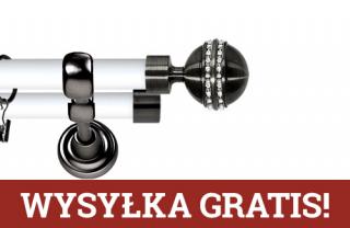 Karnisz Metalowy Prestige podwójny 25/19mm Melba Crystal Antracyt - biały