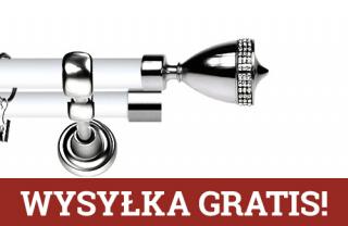 Karnisz Metalowy Prestige podwójny 25/19mm Piano Crystal INOX - biały