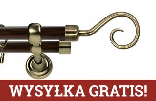 Karnisz Metalowy Prestige podwójny 25/19mm Spirala Antyk mosiądz - wenge