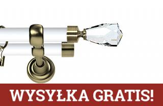 Karnisz Metalowy Prestige podwójny 25/19mm Travo Crystal Antyk mosiądz - biały