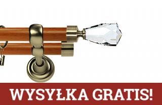 Karnisz Metalowy Prestige podwójny 25/19mm Travo Crystal Antyk mosiądz - calvados